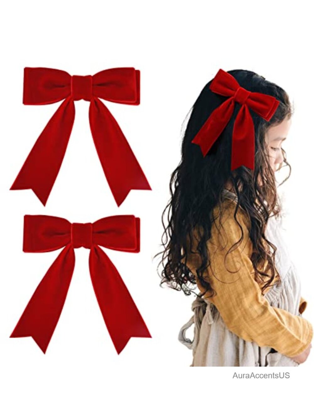 2PCS Velvet Hair Bows 5" Clips Ponytail Holder Girls Women